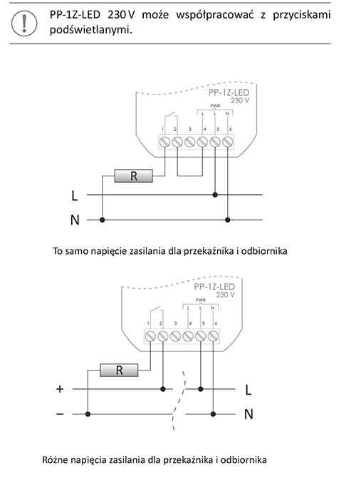 Schemat podłączenia PP-1Z-LED 230 V